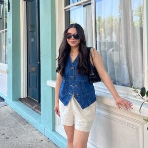 Denim Vest with Gold Buttons